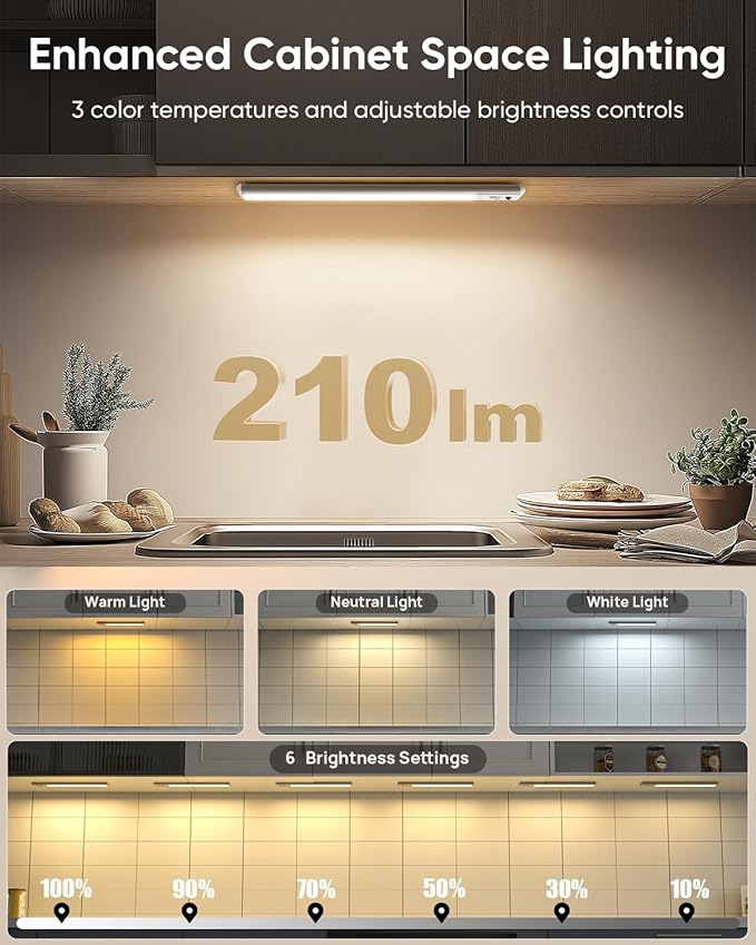 Under Cabinet Lighting Wireless, 2200mAh Rechargeable Battery Operated Motion - Image 5
