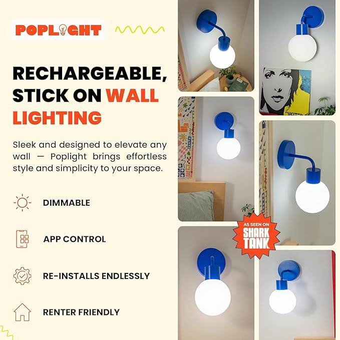 Wireless Wall Sconce Rechargeable & Dimmable LED Light w/App Control & - Image 2