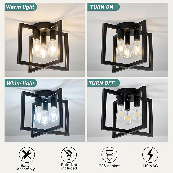 ZGLAOJT Motion Sensor Ceiling Light Fixture 3-Lights Semi Flush Mount Ceiling - Image 4