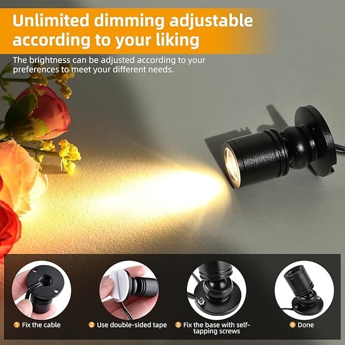 YaeCCC Dimmable LED Mini Spotlight Jewelry Showcase Display Lights Black Shell - Image 3