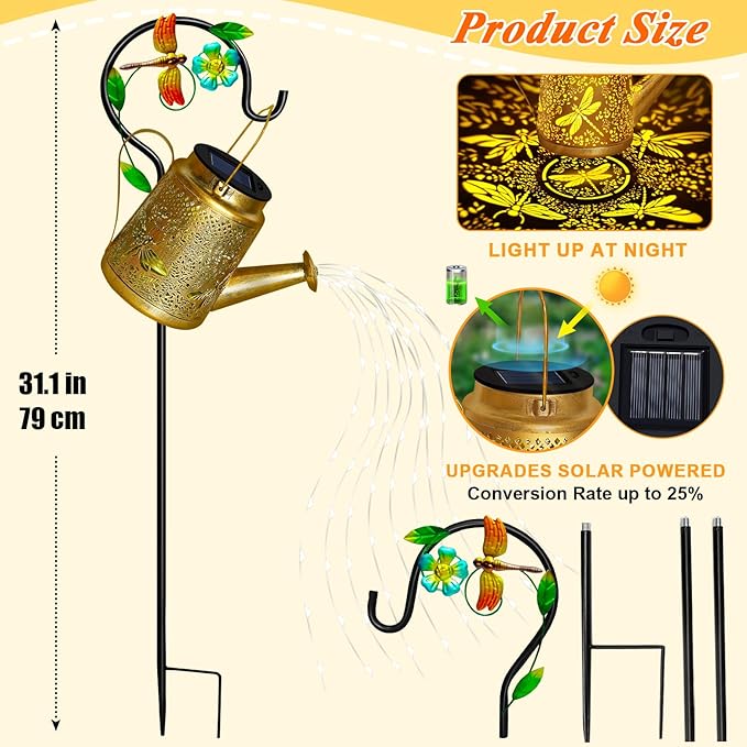 Christma Gifts Dragonfly Solar Watering Can Lights, Outdoor Waterproof Outdoor - Image 7