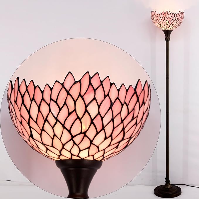 WERFACTORY Tiffany Floor Lamp Pink Stained Glass Wisteria Light 12X12X71 Inches - Image 6