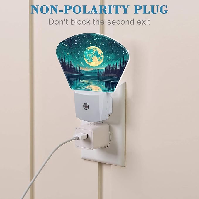 Fantasy Lake Forest Plug in Night Lights, Full Moon in Starry Sky Nightlight - Image 3
