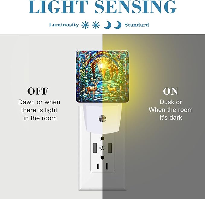 Plug in Night Lights Christmas Stained Glass Deer Nightlight Plug Into Wall - Image 2