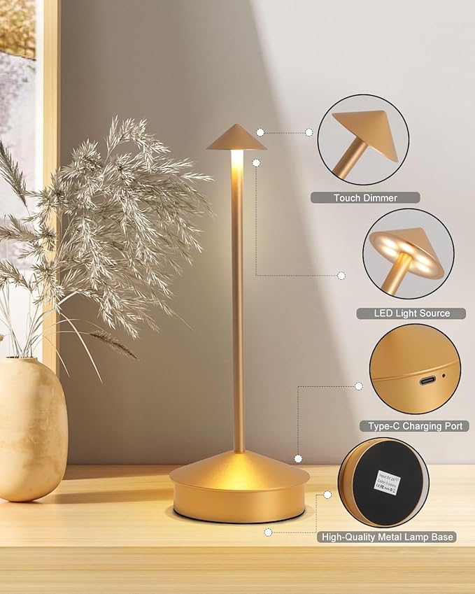 Modern Cordless Table Lamp Set of 2, Portable LED Desk Lamps, 6000mAh - Image 6