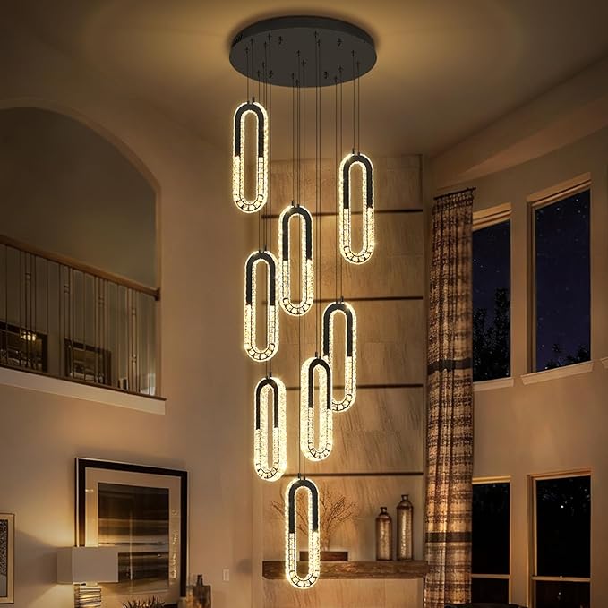 Modern Led Black Chandelier Adjustable 8 Rings Crystal Chandelier by Ykolupty
