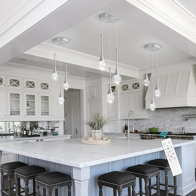 3-Lights Modern Pendant Lights for Kitchen Island LED Dimmable Crystal Glam - Image 8