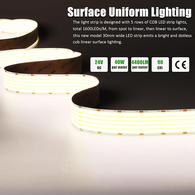 JOYLIT 30MM Wide COB LED Strip Lights 24V Natural White 4000K 16.4FT/5M - Image 2