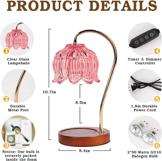 Pink Candle Warmer Lamp with Timer, Dimmable Candle Lamp Warmer, Birthday Gift - Image 8