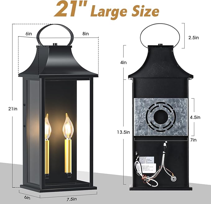 21" Large Outdoor Wall Lights 2 Packs, 2-Light Outdoor Lanterns - Image 2