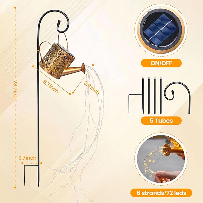 1 Pack Solar Watering Can Lantern, Hanging Light Outdoor Waterproof, Hanging - Image 5