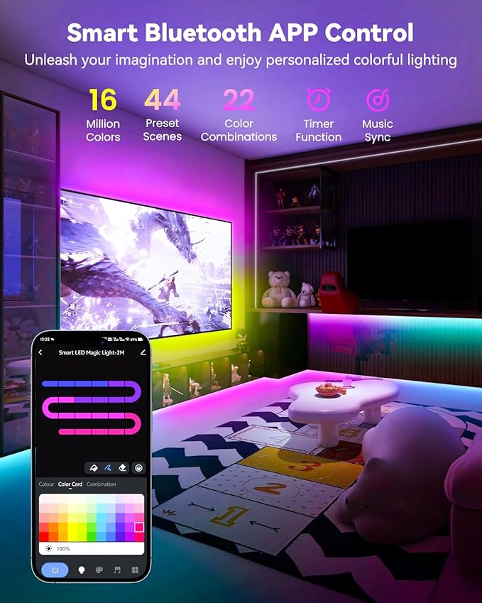Pak RGB+IC LED Strip Lights for Bedroom & TV, 16.4ft Smart Lights - Image 6