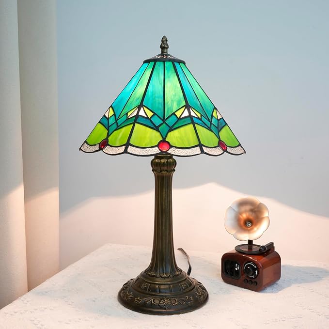 Green Tiffany Lamp Retro Rural Style Farmhouse Teal Bedroom Bedside Reading - Image 5