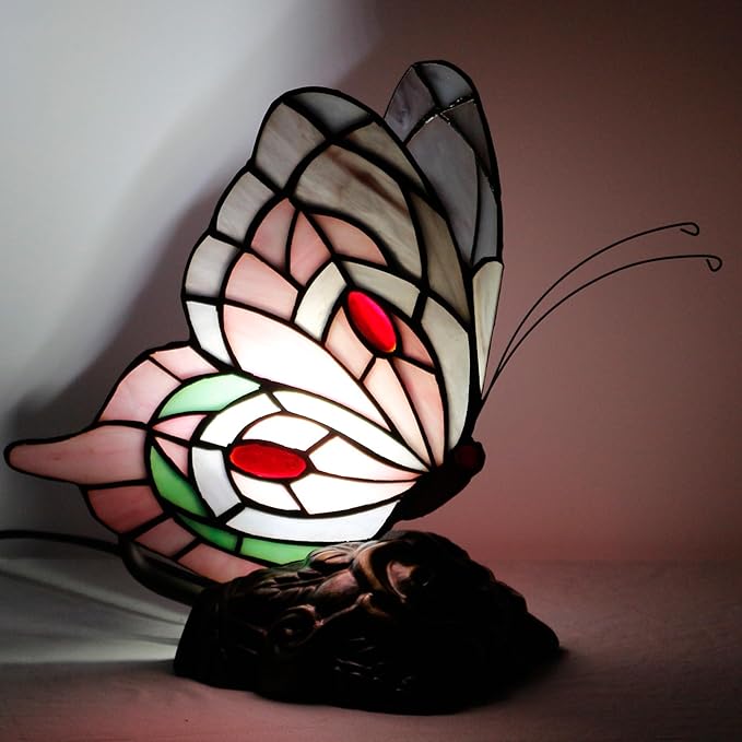 Small Tiffany Table lamp Stained Glass Butterfly Desk Lamp 7X5X9.8 Inch Accent - Image 7