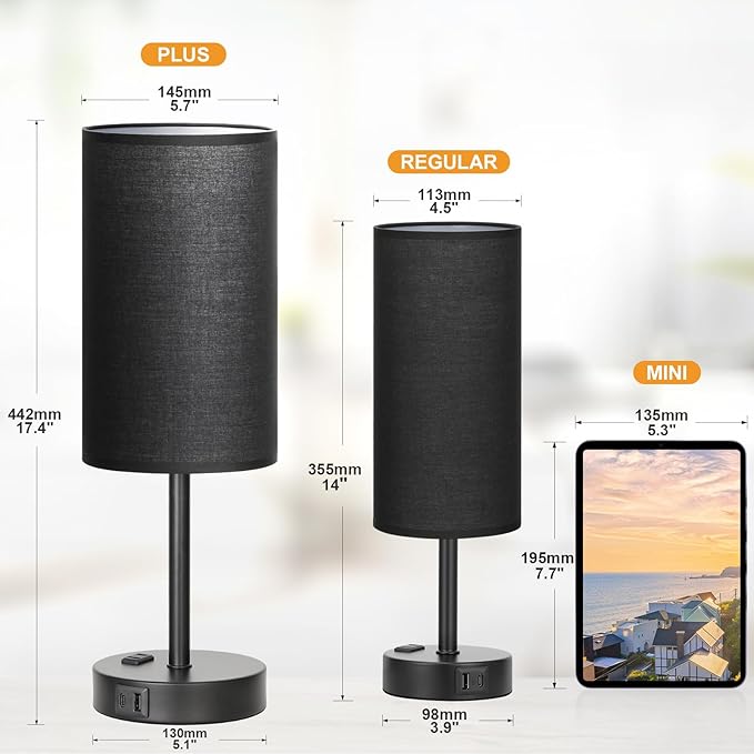 17.4inches Tall Black Touch Table Lamps Set - Image 2
