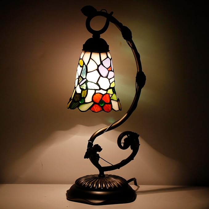 Tiffany Lamp Stained Glass Desk Reading Bedside Light, Metal Leaf Table Lamp - Image 6
