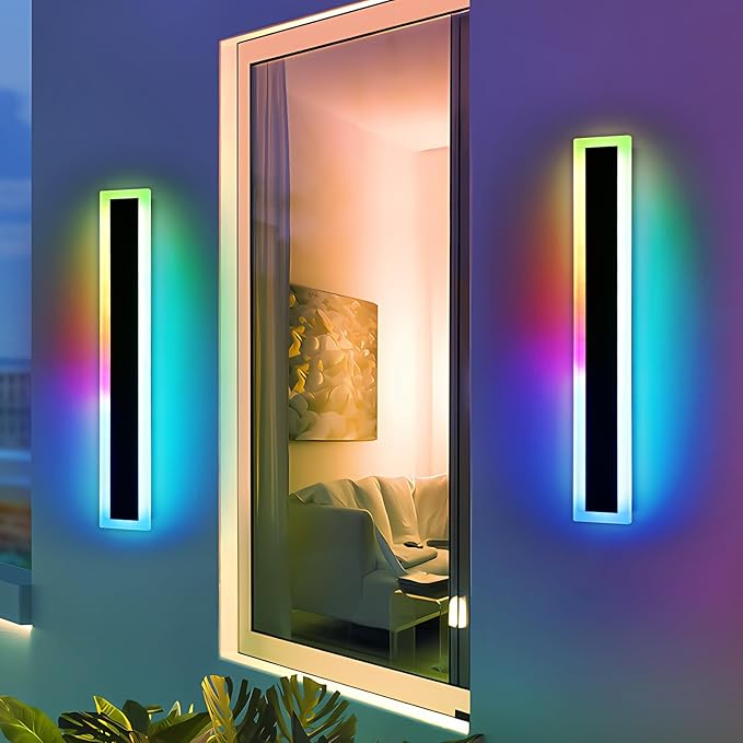 Widened 2 Pack RGB Outdoor Wall Lights, 23.6inch Long Dimmable Modern LED Wall - Image 6