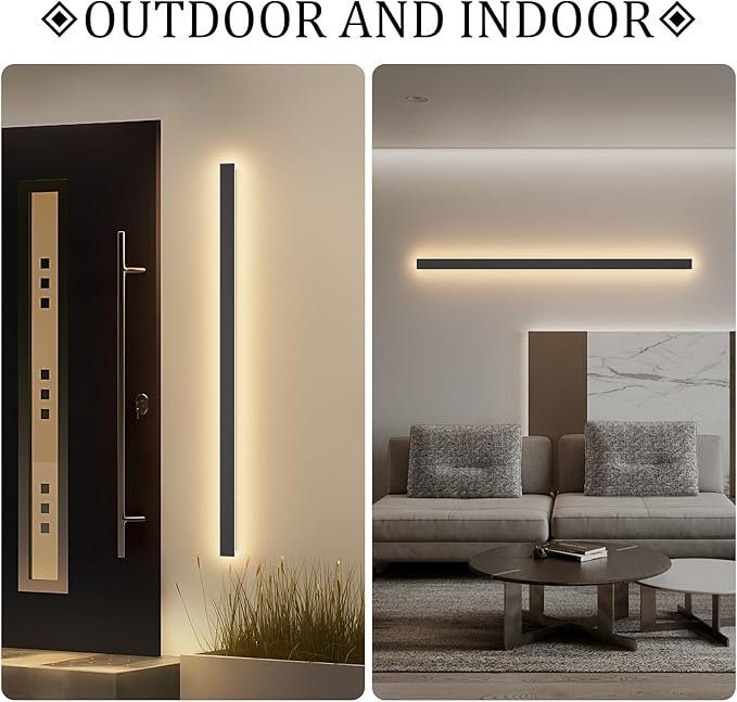 2 Pack 47.2In Long Outdoor LED Wall Lights IP65 Waterproof Black Modern - Image 5