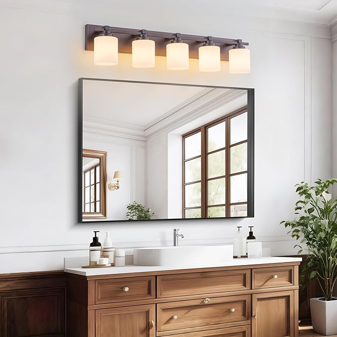5 Light Modern Bathroom Light Fixtures Over Mirror, Bronze Finish Vanity Lights - Image 2