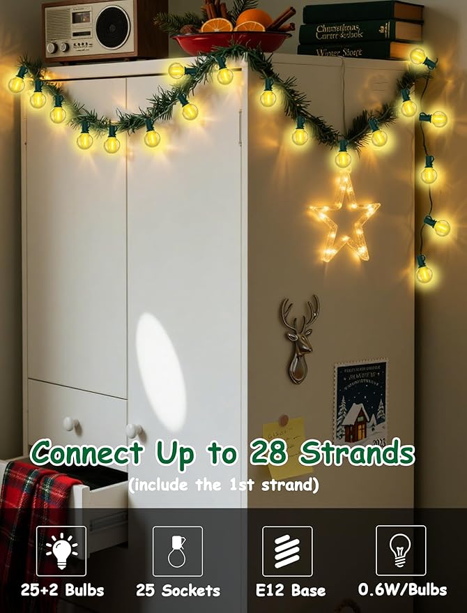 25FT LED Outdoor Christmas String Lights Waterproof, Hanging G40 Globe Patio - Image 6
