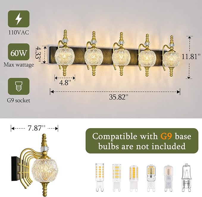 Modern Crystal Bathroom Vanity Lights Fixtures Over Mirror Black Gold Vintage - Image 4