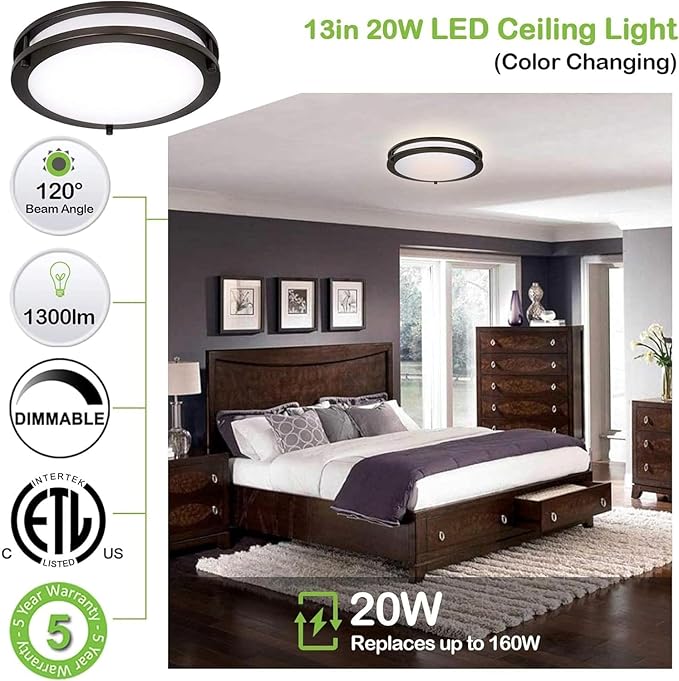 13 inch Flush Mount LED Ceiling Light Fixture, 2700K/3000K/3500K/4000K/5000K - Image 3