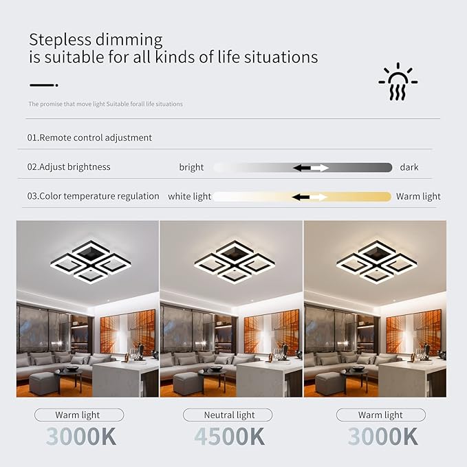 GEADI Led Ceiling Light, Modern 4-Square Ceiling Lamp 52W Dimmable Flush Mount - Image 5