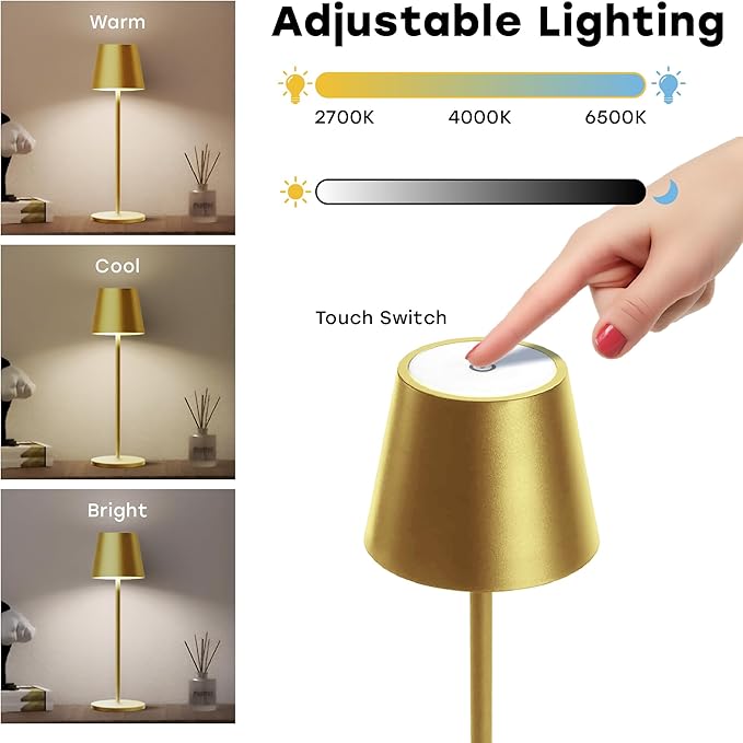 2 Pack Cordless Table Lamp, Portable LED Desk Lamp, 5200mAh Battery Operated - Image 3