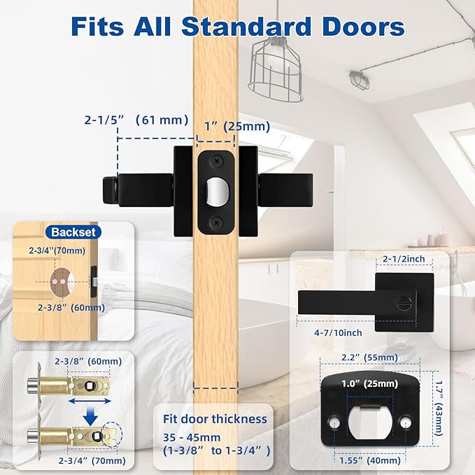 Estmoon 8 Pack Door Handles Black Interior Door Knobs, Keyless Privacy Door - Image 8