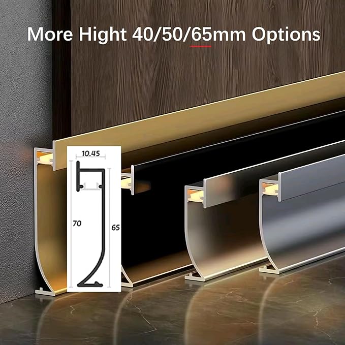 LED Aluminium Metal Baseboard Trim, Matte Champagne 18Pcs 65mm x 2500mm 2.56" x - Image 3