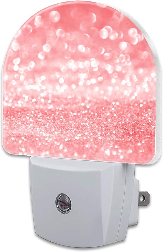 Pink Gold Glitter Night Light, Rose Pink Sparkle Shine Dusk to Dawn Night Light by sndheke