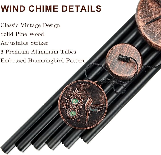 Wind Chimes for Outside, Vintage Hummingbird Deep Tone Wind Chime Outdoor - Image 3