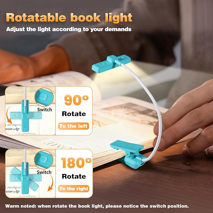 VAVOFO Rechargeable Book Light Rotatable：24 LEDs Reading Light, 3-Color & - Image 6