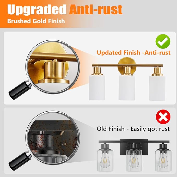 DLLT 3-Light Bathroom Light Fixtures: Gold Modern Vanity Lights - Image 4