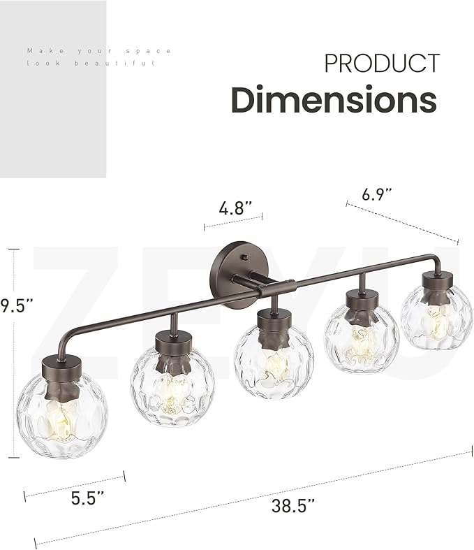 zeyu 38.5 Inch Farmhouse Bathroom Lighting Fixture, 5-Light Bathroom Vanity - Image 6