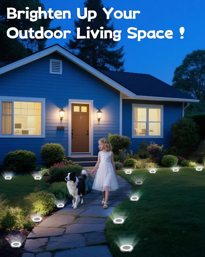 Mini Solar Ground Lights 16 Pack Outdoor IP65 Waterproof Solar Flat Garden - Image 2