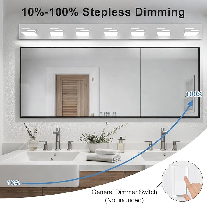 LED Modern Bathroom Vanity Light Fixtures, 7-Light 48-inch Dimmable Chrome - Image 4
