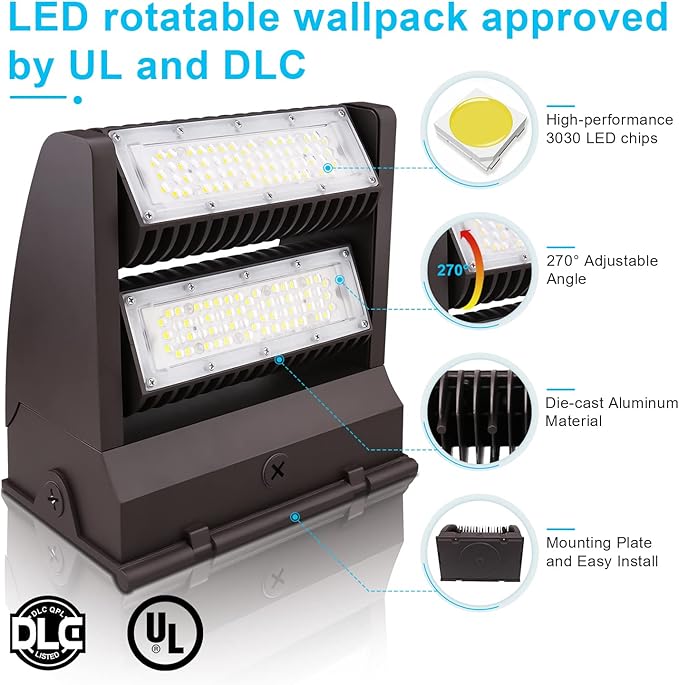 OSTEK LED Wall Pack Light 80W Rotatable Adjustable 5000K 11000LM, Outdoor - Image 3