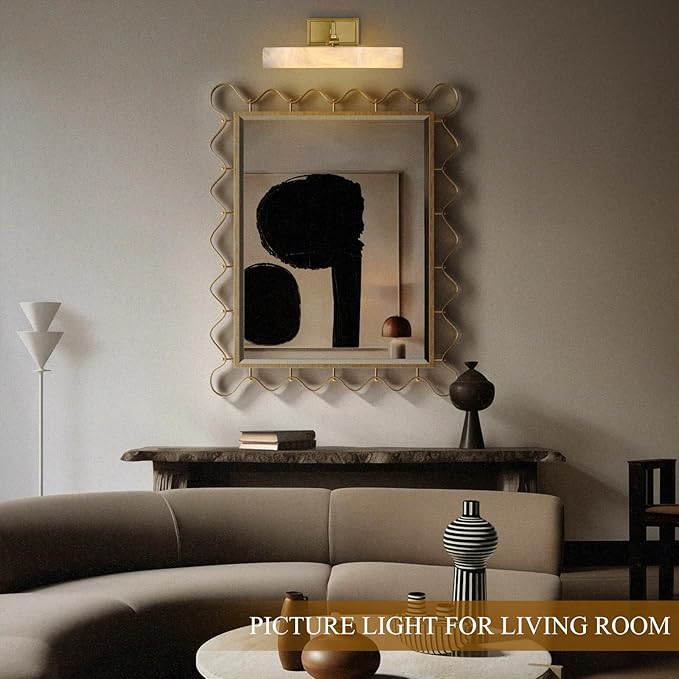 Alabaster Vanity Light, 12in Brass Bathroom Light Fixtures over Mirror - Image 13