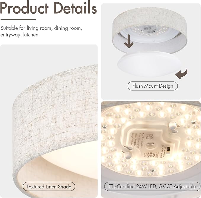 Modern Linen LED 13 Inch Ceiling Light Fixture - Image 4