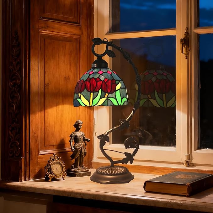 Stained Glass Lamp, Vintage Table Lamp, Living Room, Study（Tulip） - Image 7
