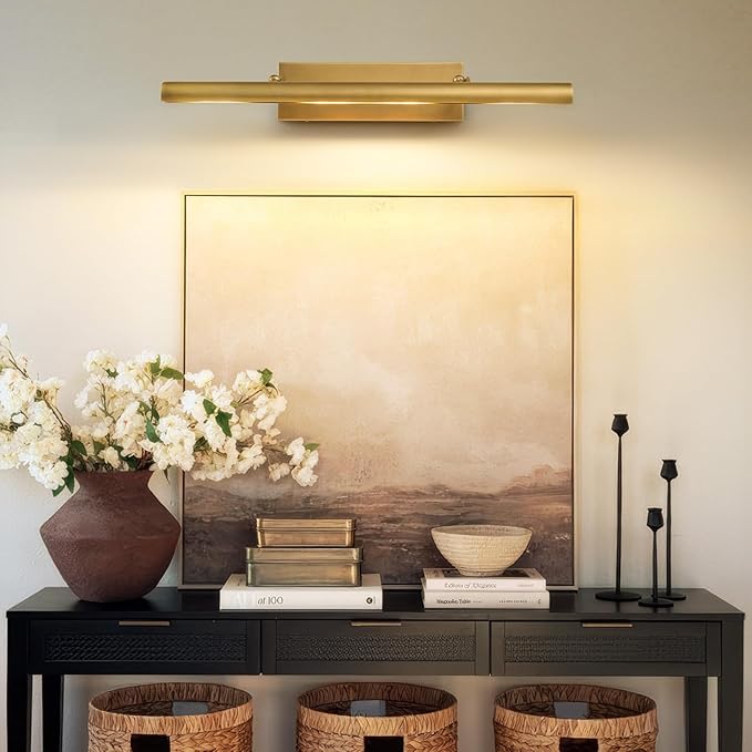 Brass Picture Light for Wall: 30" Hardwired Swing Arm Vintage Brushed Long Art - Image 8