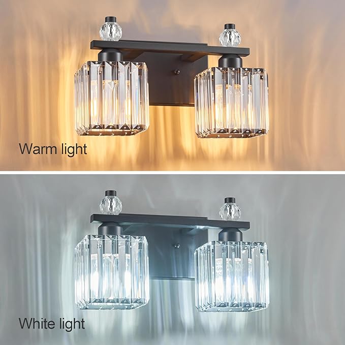 Vanity Lights 2-Light Modern Crystal Vanity Light Sand Black Bathroom Light - Image 2