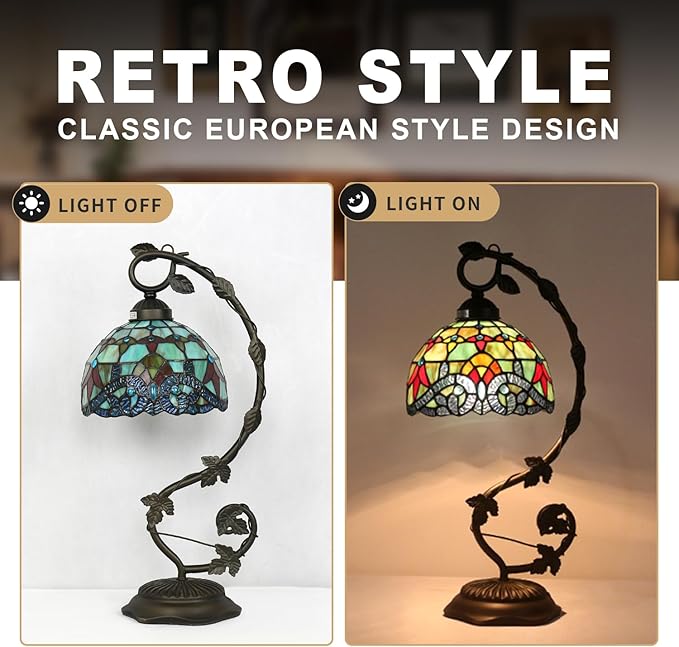 Stained Glass Lamp, Vintage Table Lamp, Living Room, Study（Baroque） - Image 3