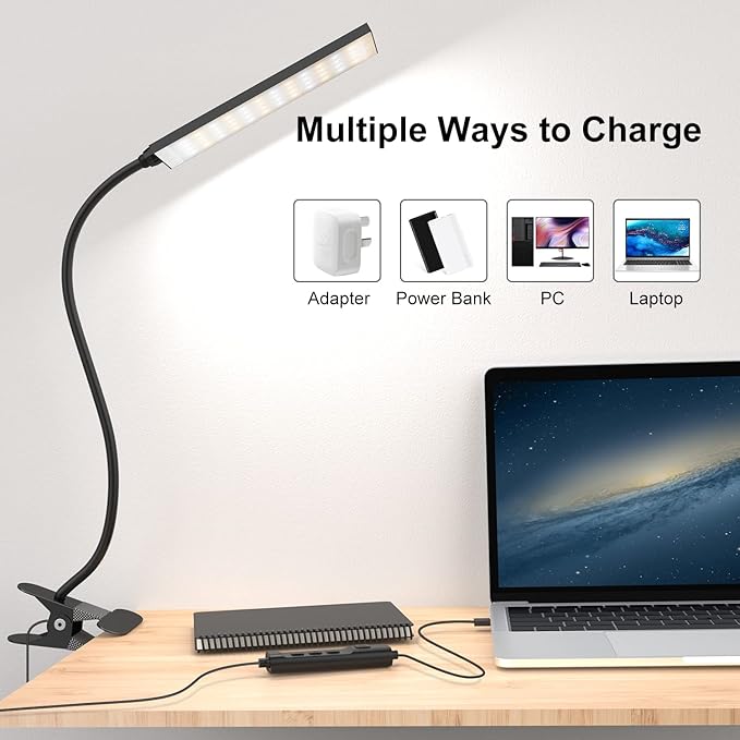 RAOYI LED Desk Lamp, 5W USB Clip on Light Eye-Caring Reading Clamp Table Lamp - Image 6