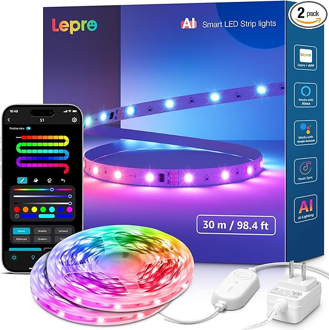 Lepro S1 AI LED Strip Lights for Christmas Decorations, 100ft Smart RGB Light by Lepro