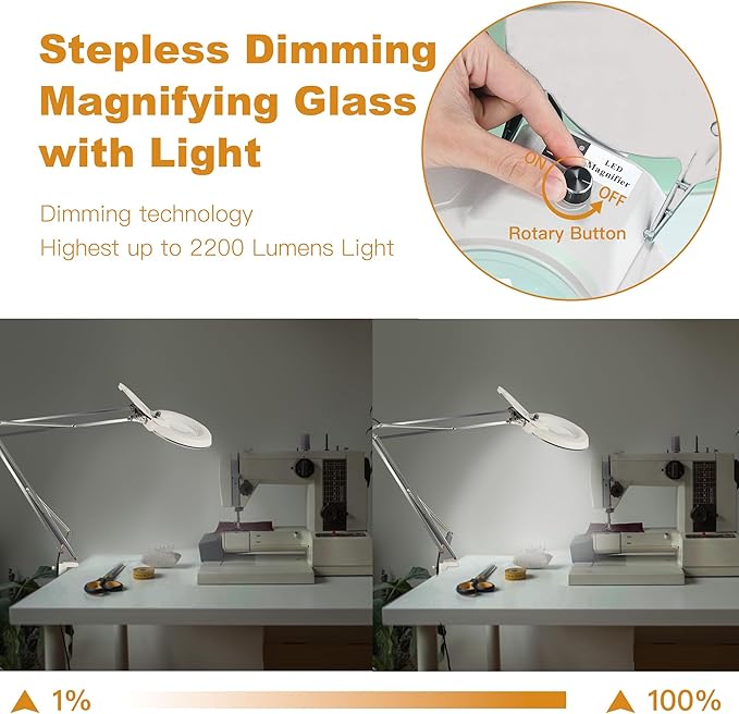 10X Magnifying Glass with Light and Stand, LED Dimmable Lighted Desk Lamp with - Image 7