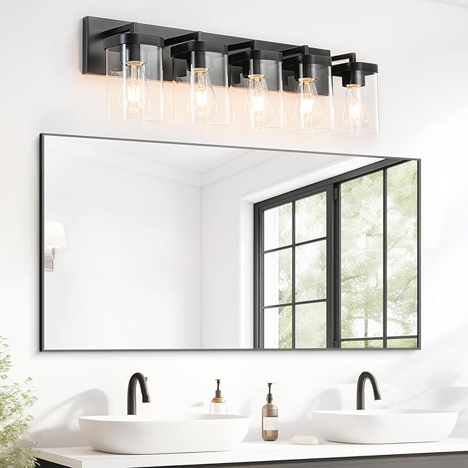 5-Light Bathroom Lighting Fixtures over Mirror, Matte Black Vanity Lights - Image 8