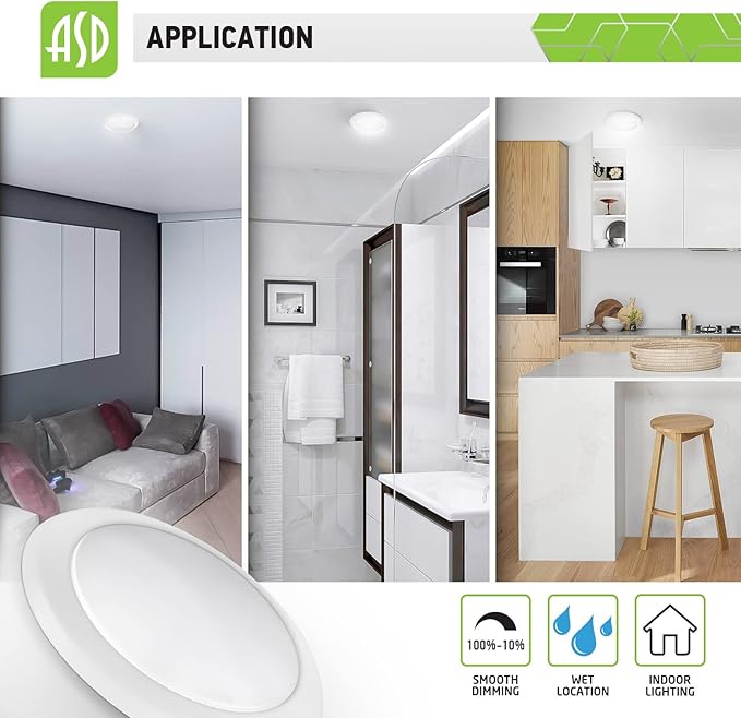 ASD 6 Inch LED Flush Mount Ceiling Light, Wet Rated Dimmable LED Disk Light - Image 8