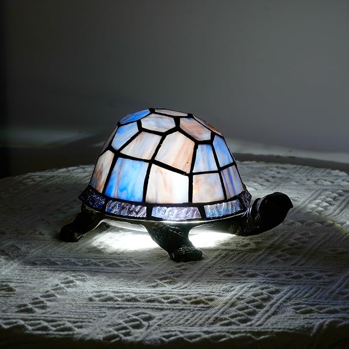 Small Turtle Night Light Tiffany Style Stained Glass Accent Table Lamp Bedroom - Image 8